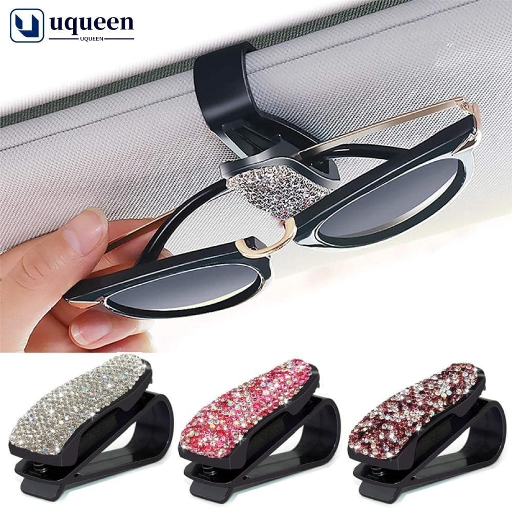 UQUEEN Clip De Óculos De Sol Para Carros Portáteis Rhinestone Decoração De Interiores De D3G7