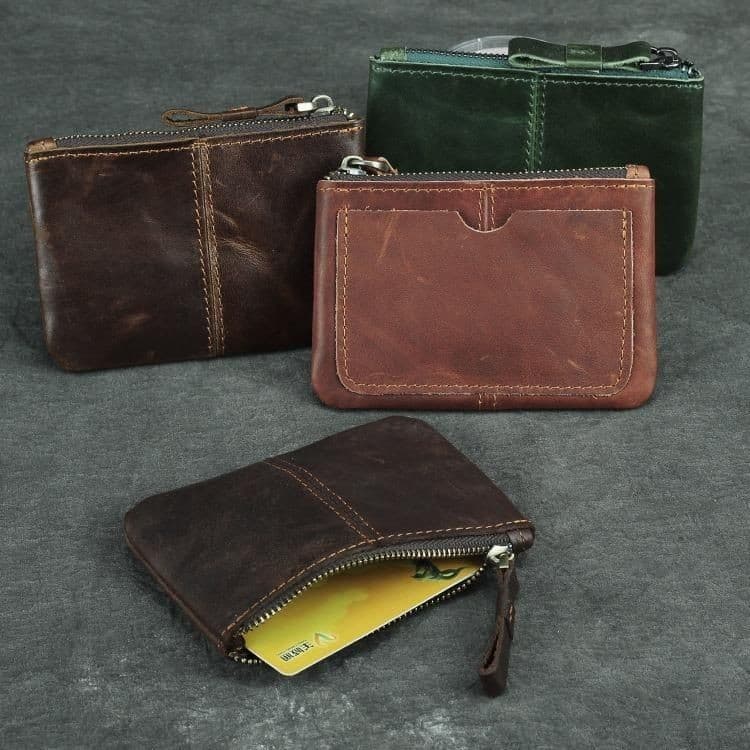 Mini carteira de couro ultrafino feita à mão masculina retrô de primeira camada porta-cartões de couro bolsa de moedas c