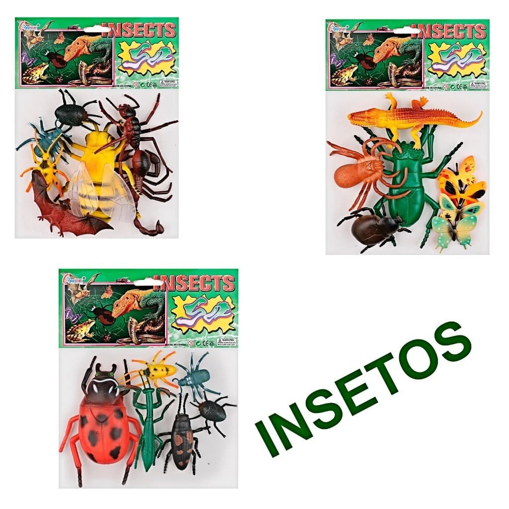 BRINQUEDO INFANTIL - COMBO DE ANIMAIS E INSETOS DE BORRACHA -1 KIT 3 MODELOS DIVERSOS- HM TOYS- 2317