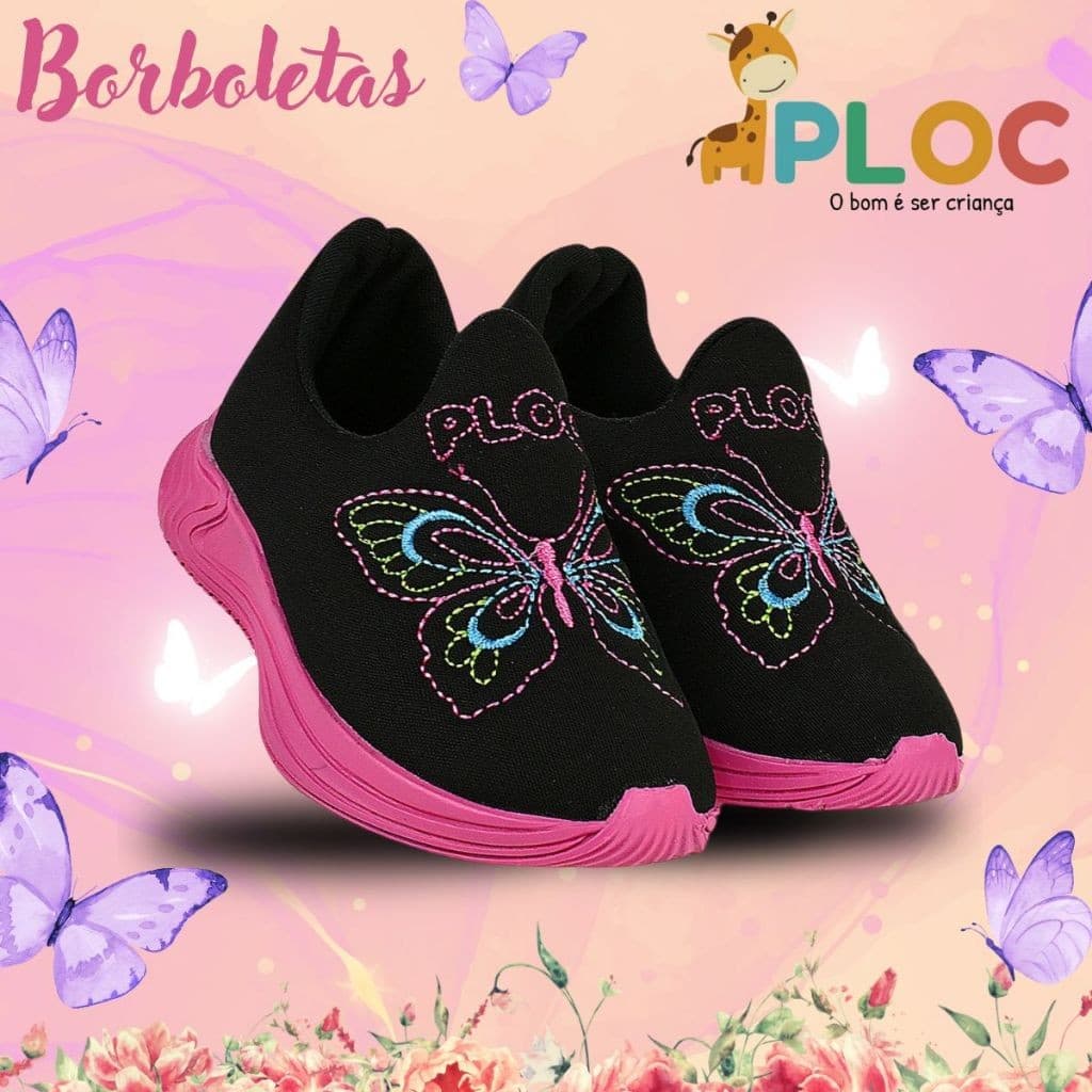 Tênis infantil Menina Ploc Borboletas Jogging Anatômico