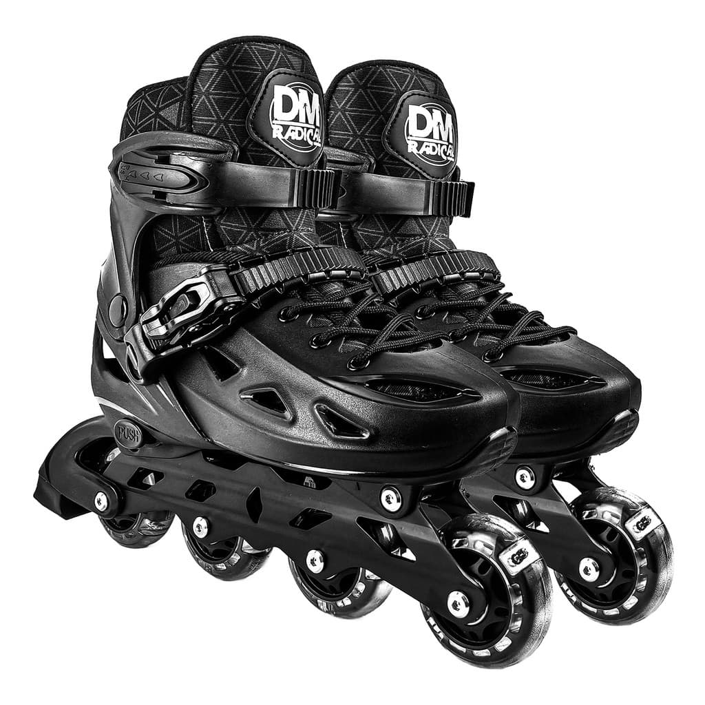 Patins Roller Inline 4 Rodas Com Led Ajustável Juvenil Masculino Preto - Dm Toys