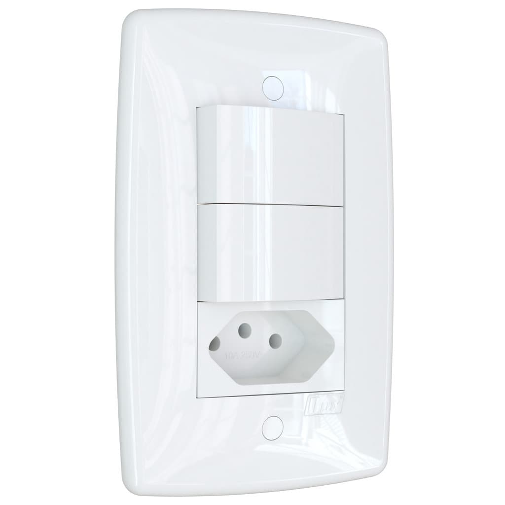 Interruptor Duplo simples com tomada 10A Branco Finesse+ B.lux