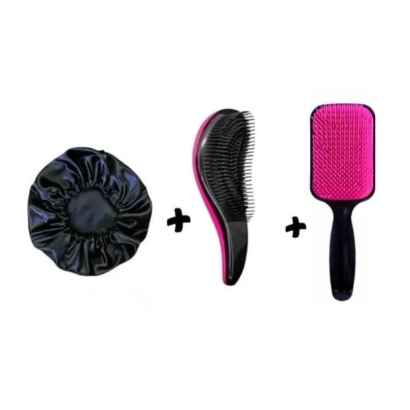 Kit De Escova Raquete + Escova Magica +Touca Cetim