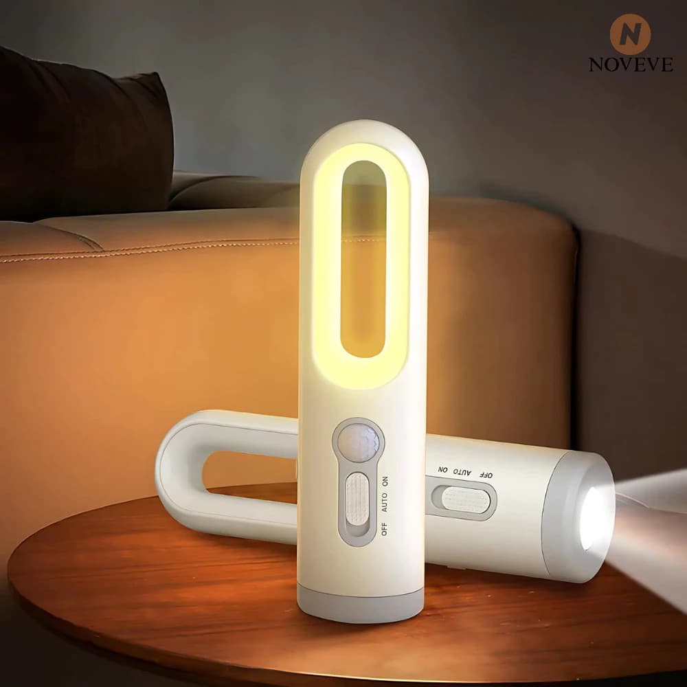 【2025】Lanterna LED 2em1 Portátil Recarregável p/ Camping + Casa c/ Lâmpada de Acampamento/Sensor Movimento NOVEVE