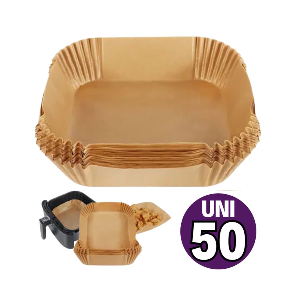 Forma de Papel 20cm x 20cm Forro Antiaderente Descartável para Air Fryer Fritadeira - 50 Unidades