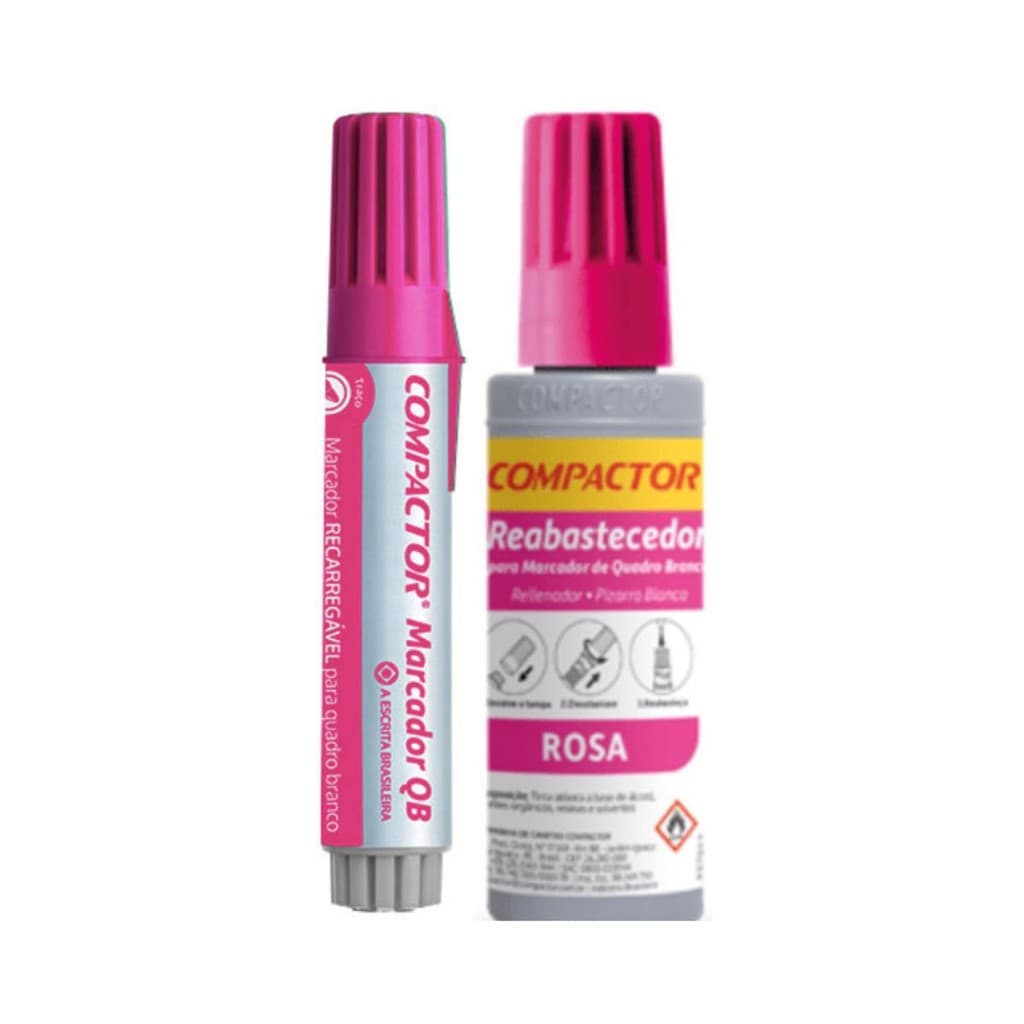 KIT MARCADOR DE QUADRO BRANCO + REFIL REABASTECEDOR COMPACTOR - ROSA