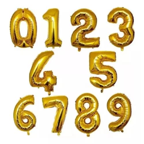 Kit 2 Uni De Balão de Hélio Metalizado Decorativo Números de 0-9 Tamanho 16 Pol Dourado