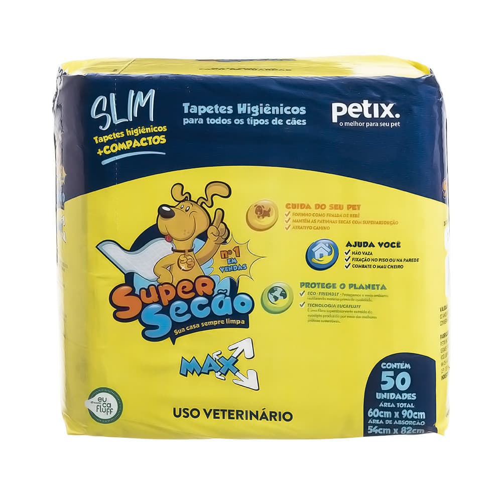 Tapete Higiênico Super Secão Max Slim para Cães 90x60cm - 50 Unidades