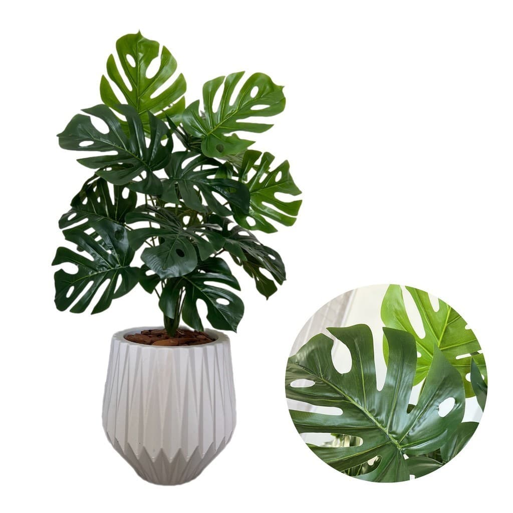 Planta Artificial Costela de Adão Com Vaso Origami Completo