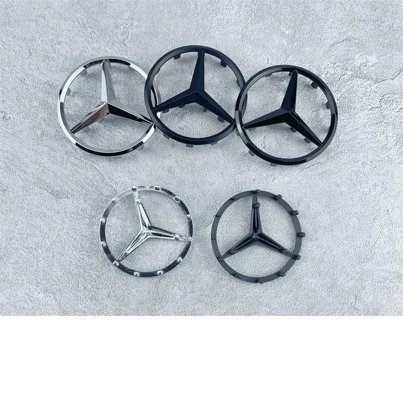 52mm 57mm Emblema Do Volante Para Mercedes Benz C E S Classe Crachá De Fibra De Carbono Logotipo Centro Com Pinos Pretos