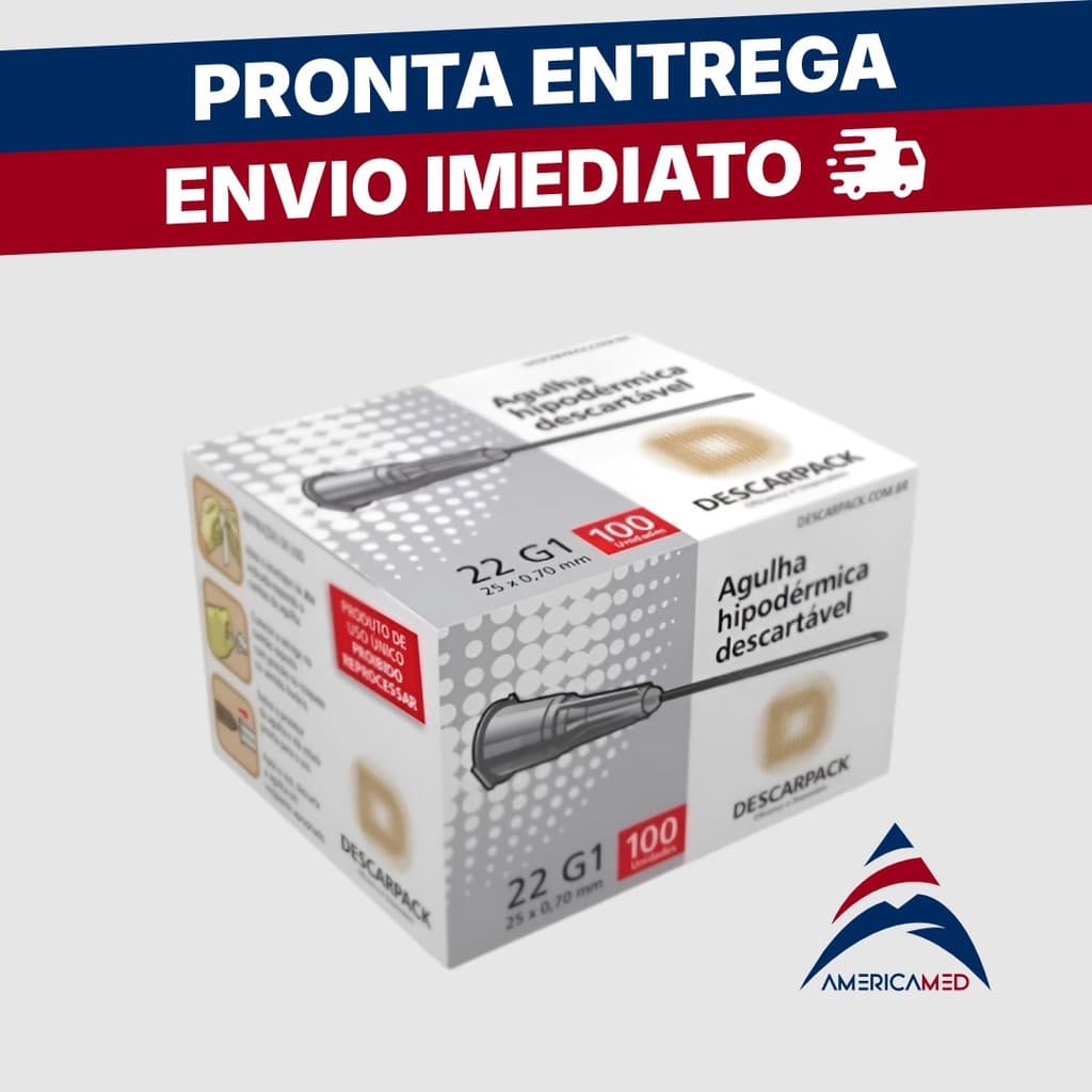 Agulha Hipodérmica Descartável 25 x 0,70mm 22G - CX 100 Un - DESCARPACK