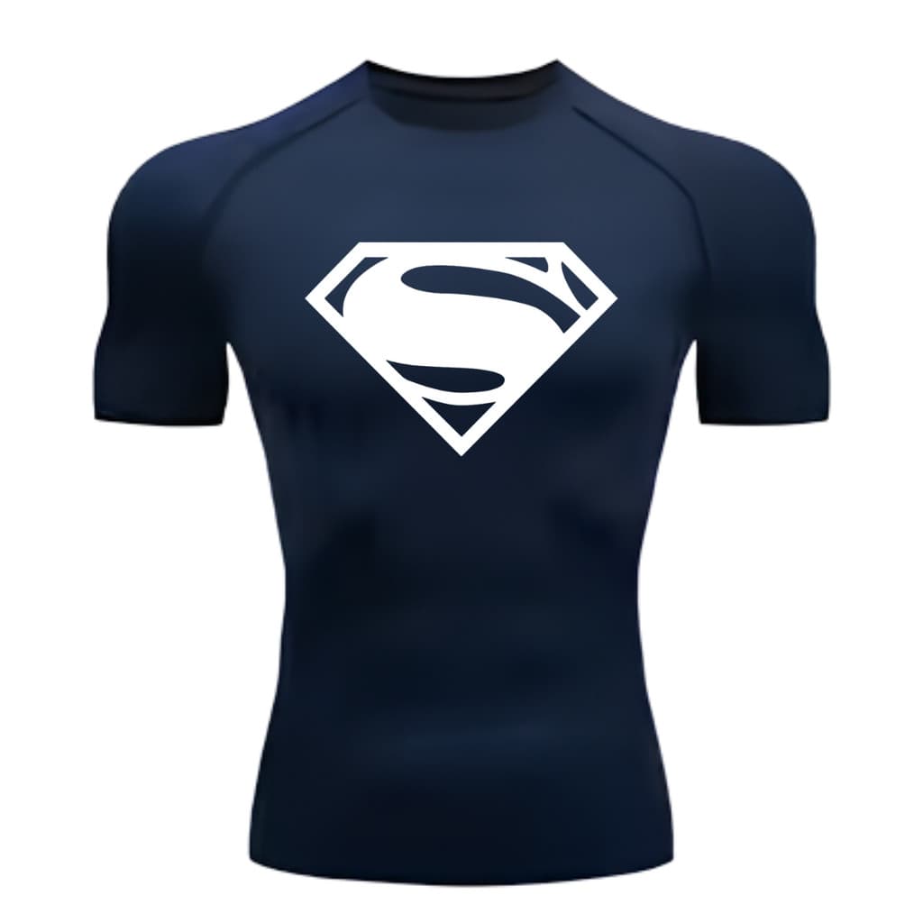 Camisa Compressão Proteção Uv 50+ Estampada Tecido Gelado Segunda Pele Manga Curta Super Man Super Homem Rash Guard