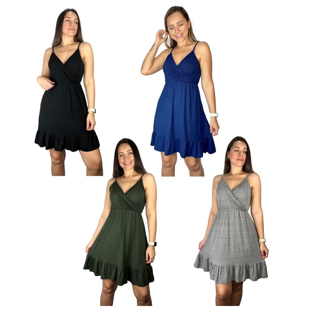 Kit 4 Vestido Alcinha Cores Premium Alças Transpassado Casual Gestante Grávida Amamentar Amamentação