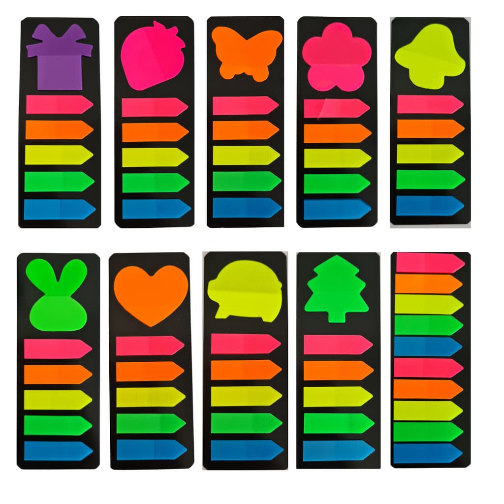 Bloco de Notas Escritório Anotações e Marca Página Neon