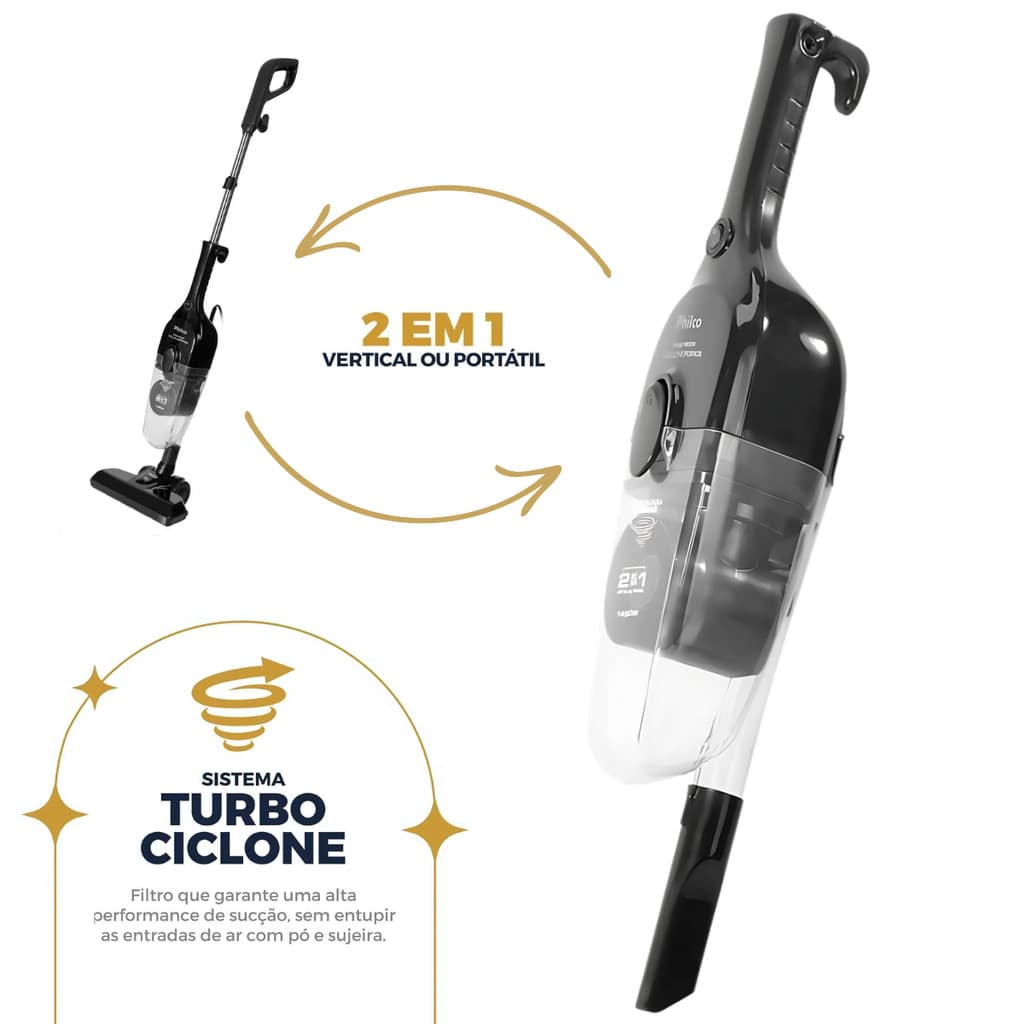 Aspirador de Pó Vertical 2 em 1 Philco 1450W Filtro Permanente