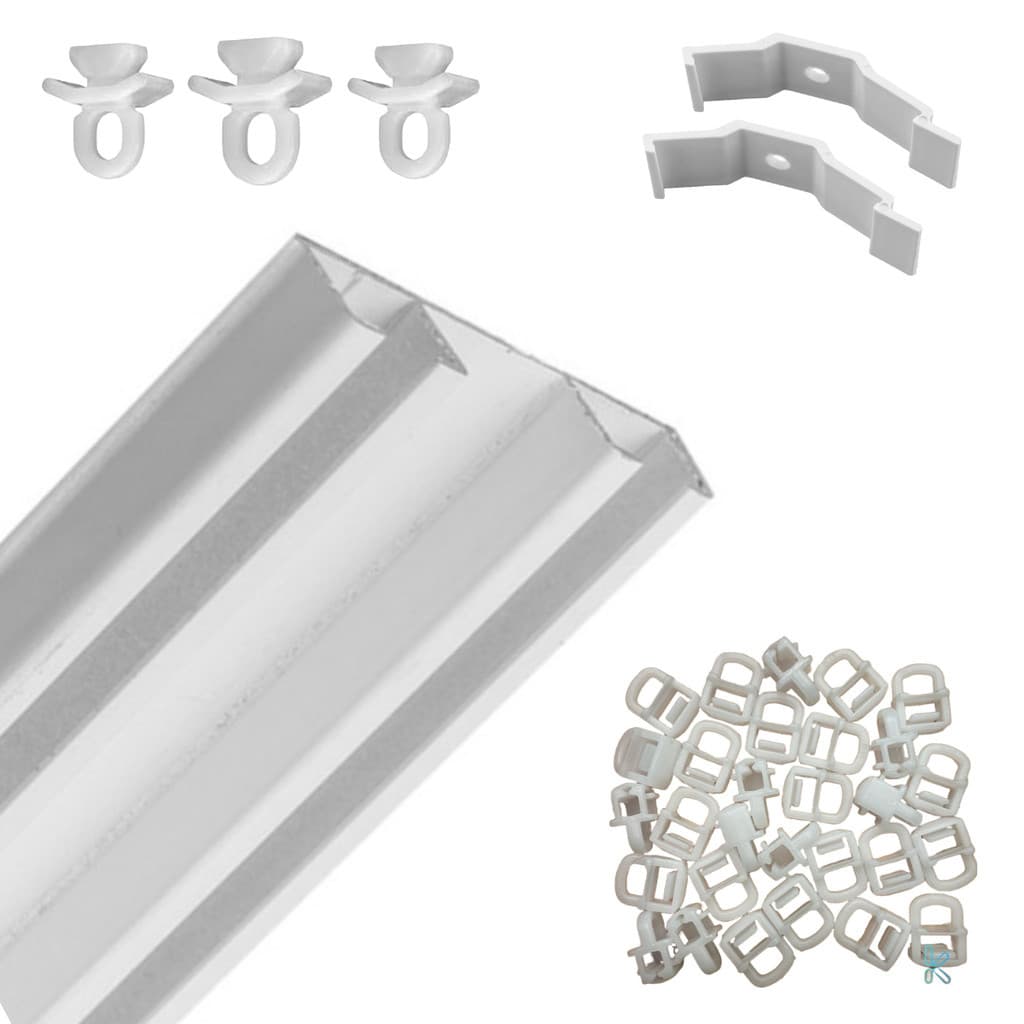 Trilho Suíço Max Duplo 1,5m/ 2m/ 3 Metros/ 3,5m/ 4m/ 5m/ 6m Deslizantes Presilhas Terminal