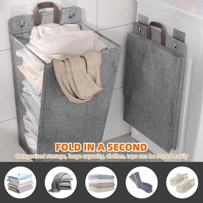 Cesto De Lavanderia Adesivo Dobrável Multifuncional Pendurado Na Parede Cestos De Malha