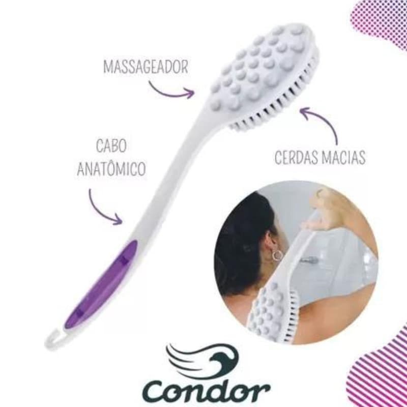 ESCOVA DE BANHO CERDAS MÁCIAS CONDOR MASSAGEADOR DE COSTAS