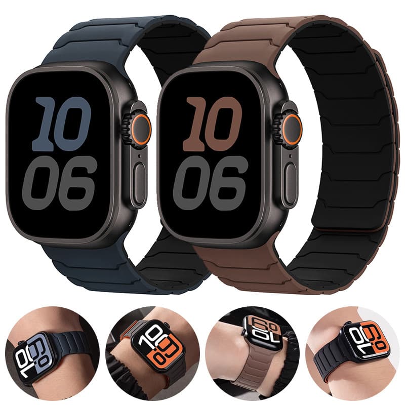 Pulseira Para Apple Watch ultra 2 Banda 49mm 45mm 44mm 40mm 42mm 46mm 41mm 38mm De Silicone Magnética IWatch Série 10 SE