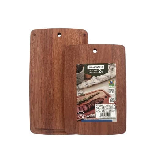 Kit 2 Tábua de Corte Tramontina para Cozinha Churrasco Madeira Ideal para Cortar Carne 34 cm e 28 cm