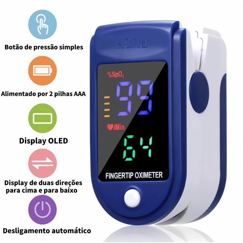 Oxímetro de Dedo Digital + Pulso – Medição Instantânea de SpO2 e Frequência Cardíaca | Kit com 2 Unidades