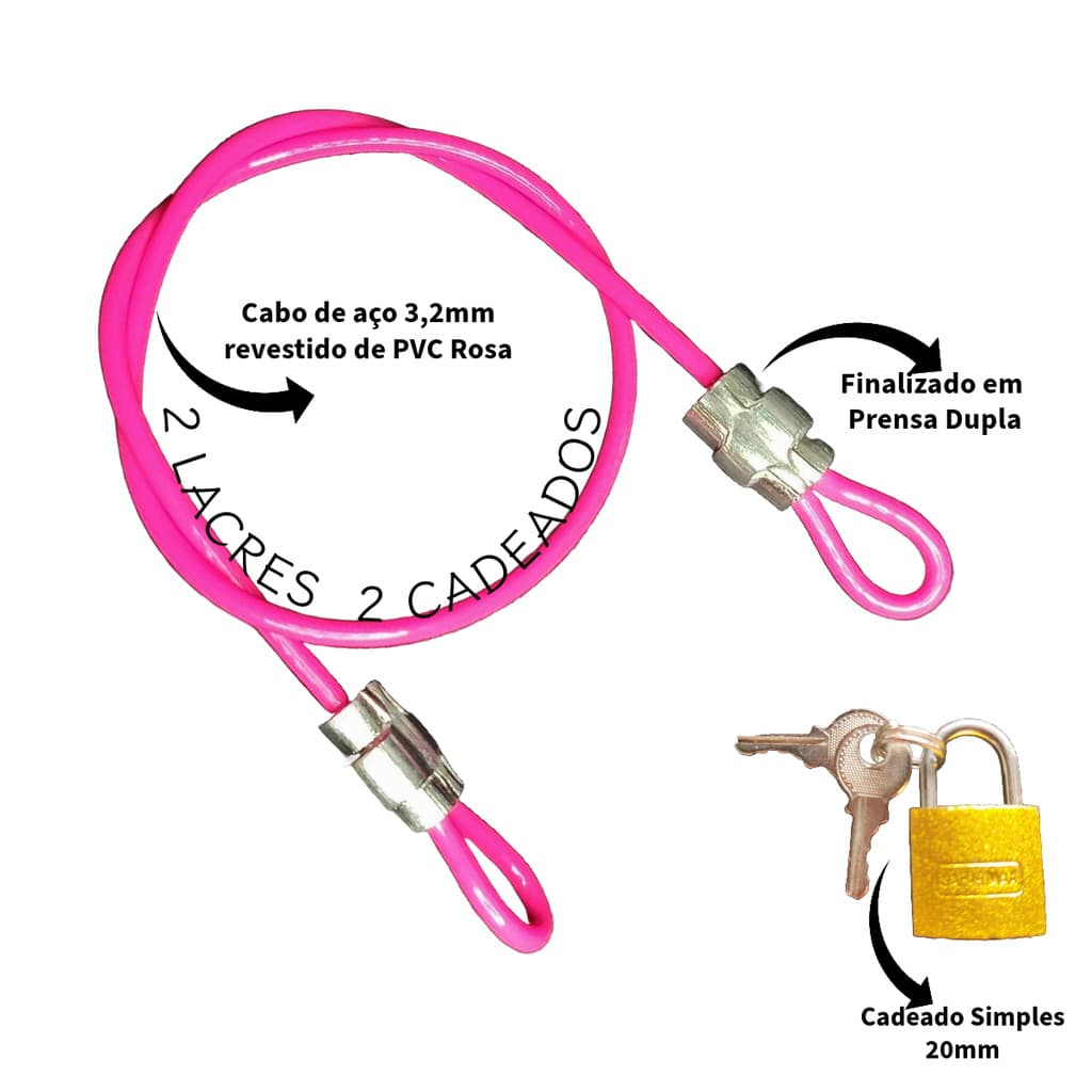 2 Lacre de Segurança Multiuso 35cm + 2 Cadeado 20mm - Trava Bolsa Bike Gopro Capacete