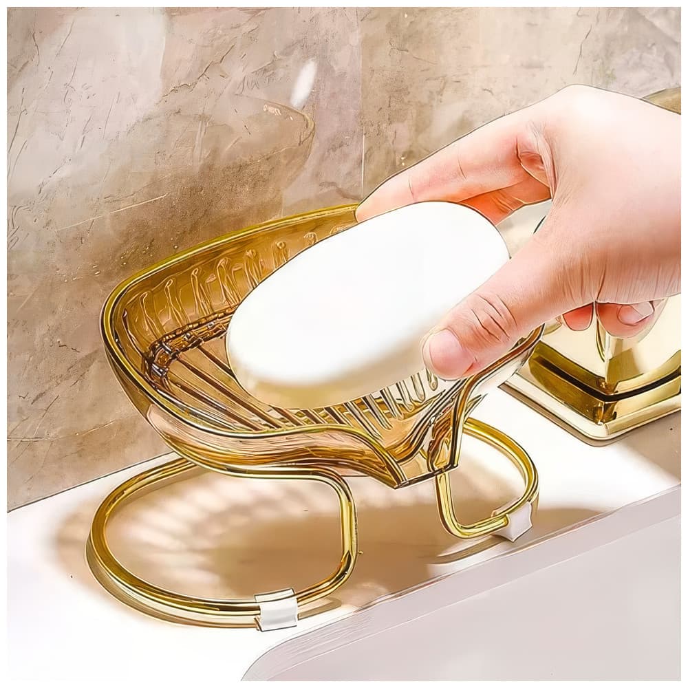 Saboneteira De Pia Acrílico Luxo Com Suporte De Metal Dourado