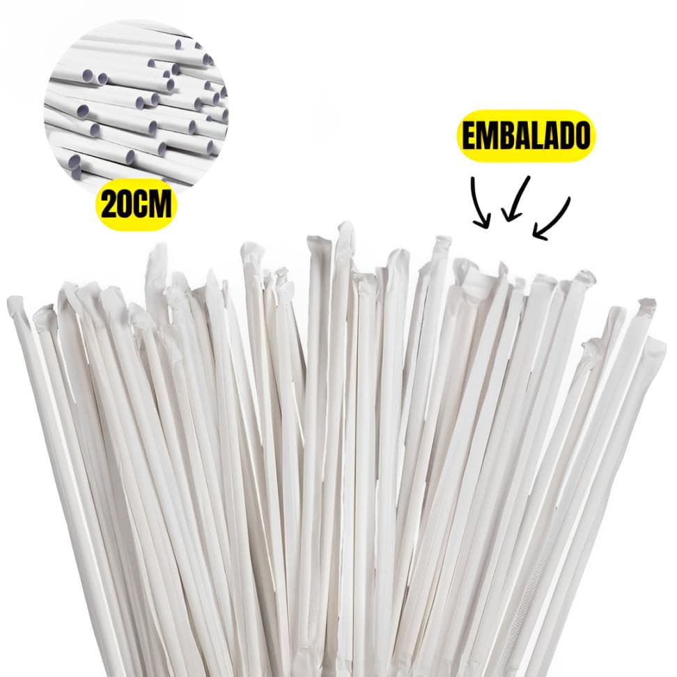 100 Unidades Canudo De Papel Biodegradável Embalado Branco
