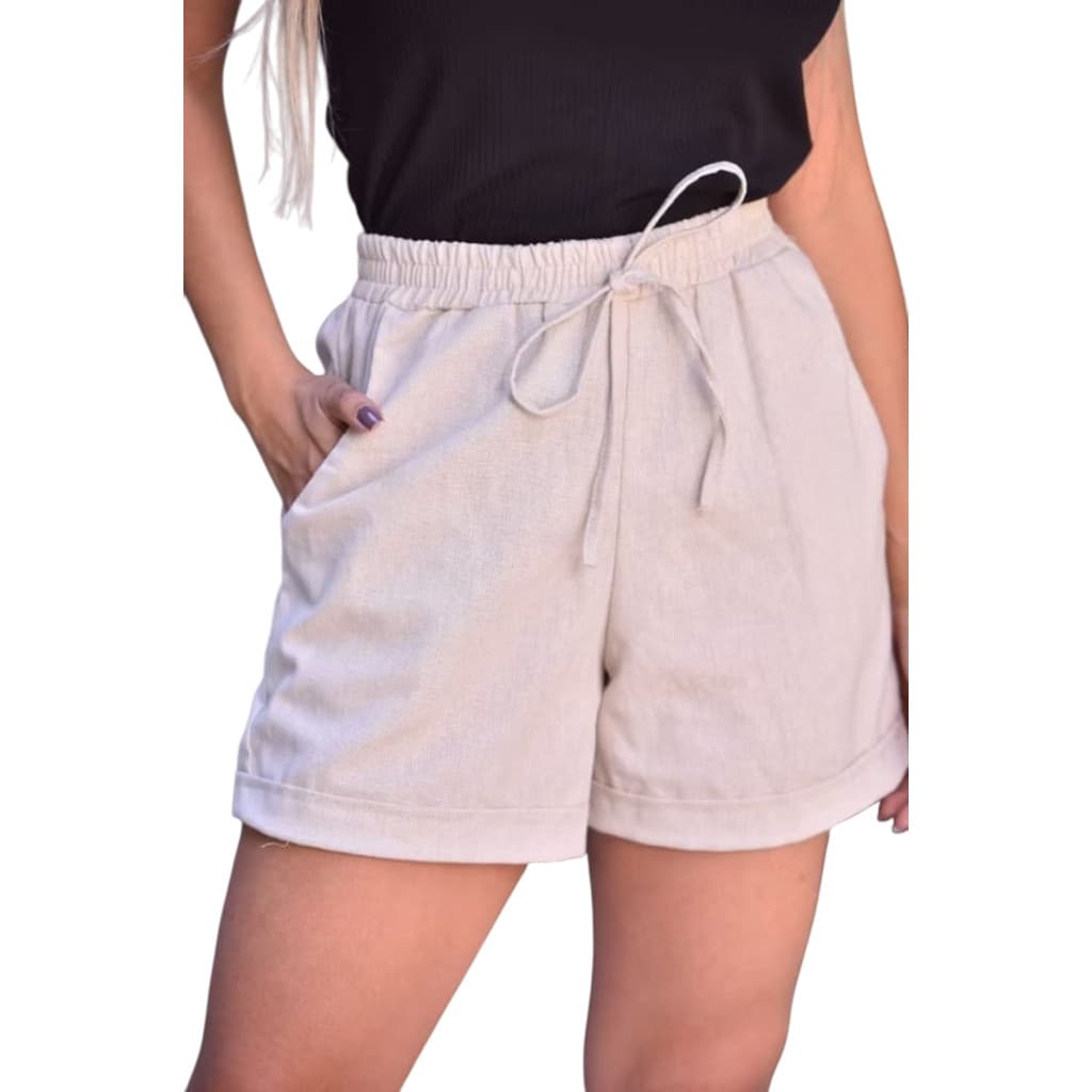 SHORT BERMUDA LINHO BIANCARDI FEMININO BARRA DOBRADA 2 BOLSOS COM FORRO