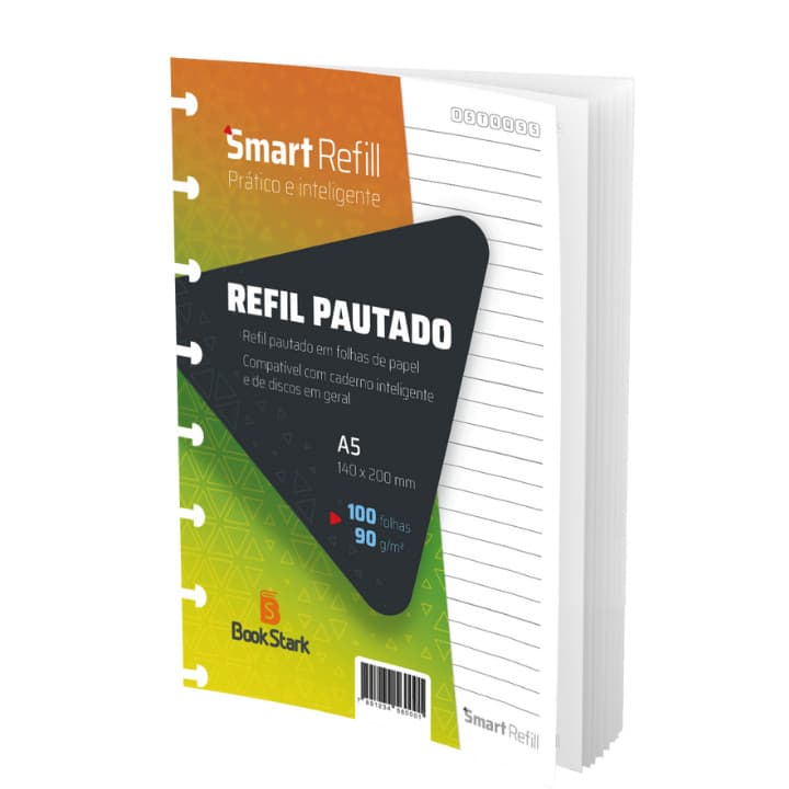 Refil Pautado Para Caderno Inteligente e de discos em geral - 100 Folhas (A5) - 8 discos