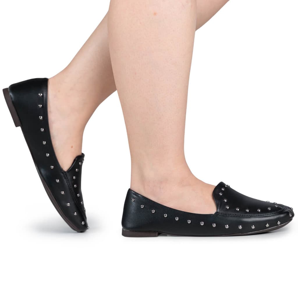 Sapatilha Mocassim Feminino Loafer Slipper Com Tachas Casual Confortavel Via Angel 9303