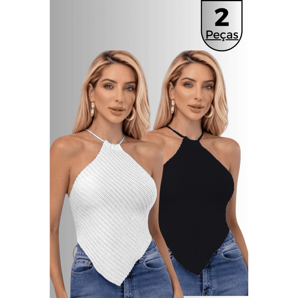 Kit 2 Top Cropped Lenço Feminino Tricot Modal Casul Tendencia