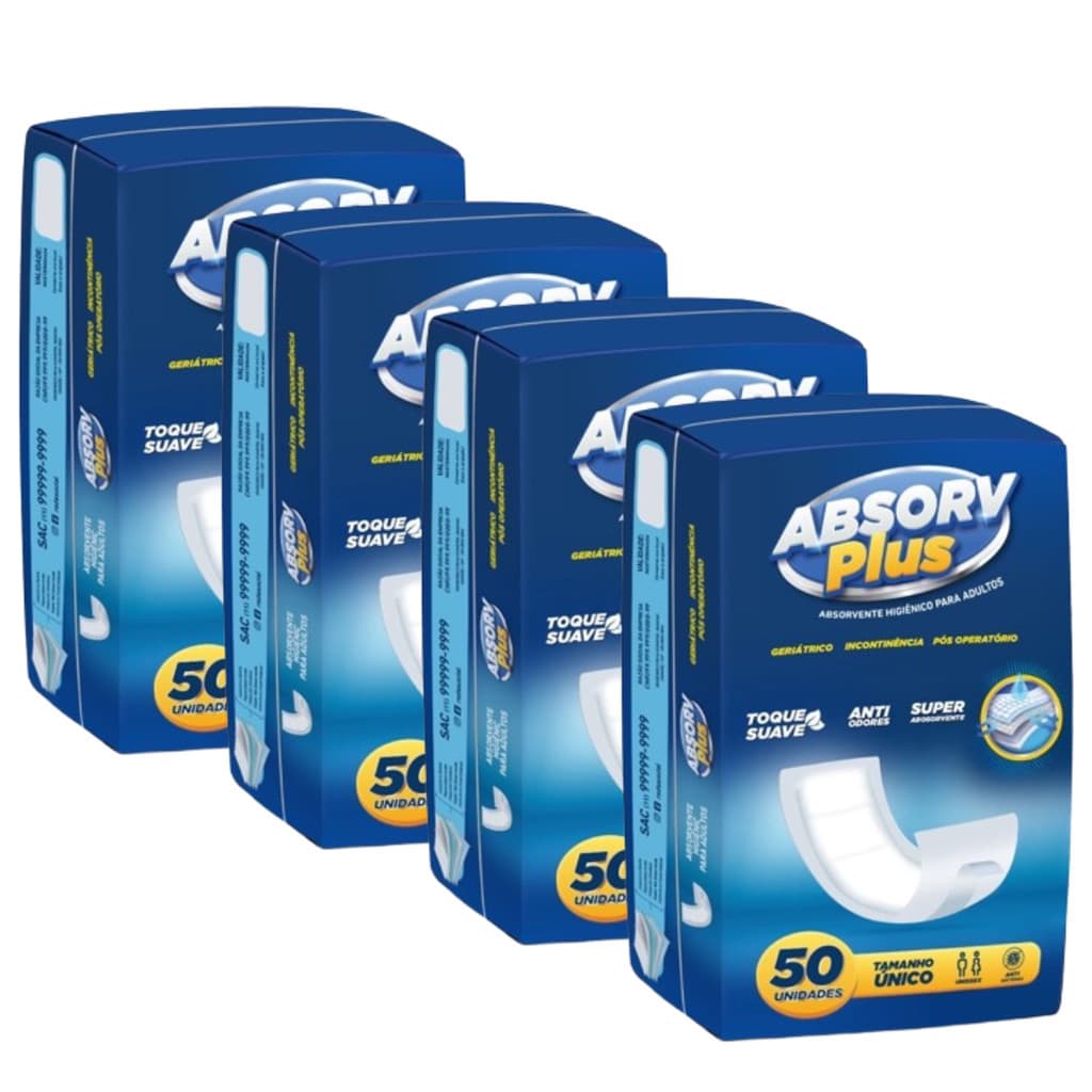 Kit 200 Unidades Absorvente Geriátrico Absorv Plus - 4 Pacotes