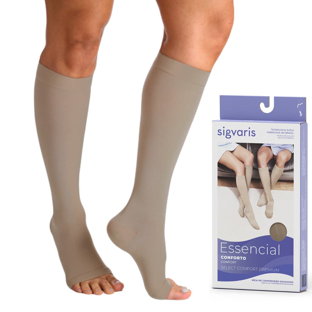 Meia de Compressão 3/4 Panturrilha Ponteira Pé Aberta Par 20-30 mmHg - Sigvaris Select Confort Premium