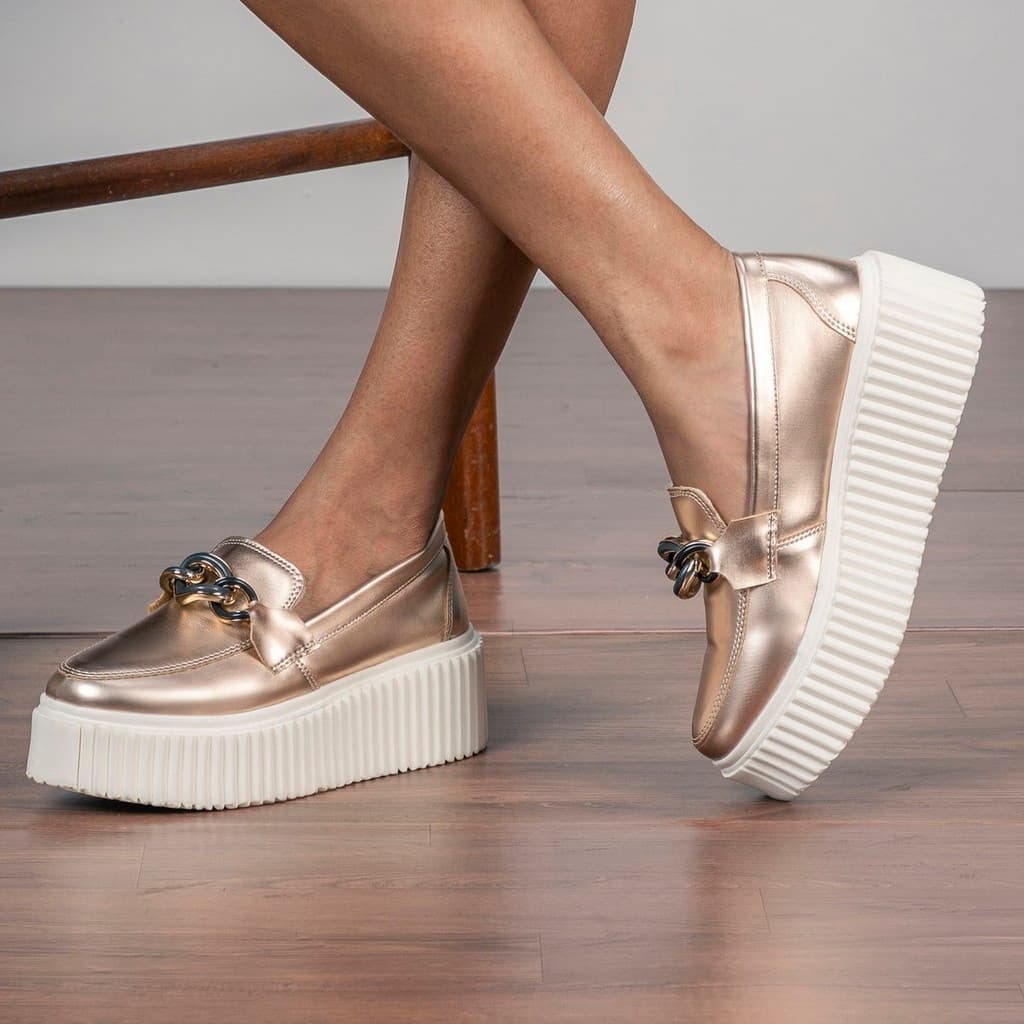 Mocassim Feminino Victoria Sola Antiderrapante Estilo Metalizado Conforto Leve Modelo GuGi 405-GG