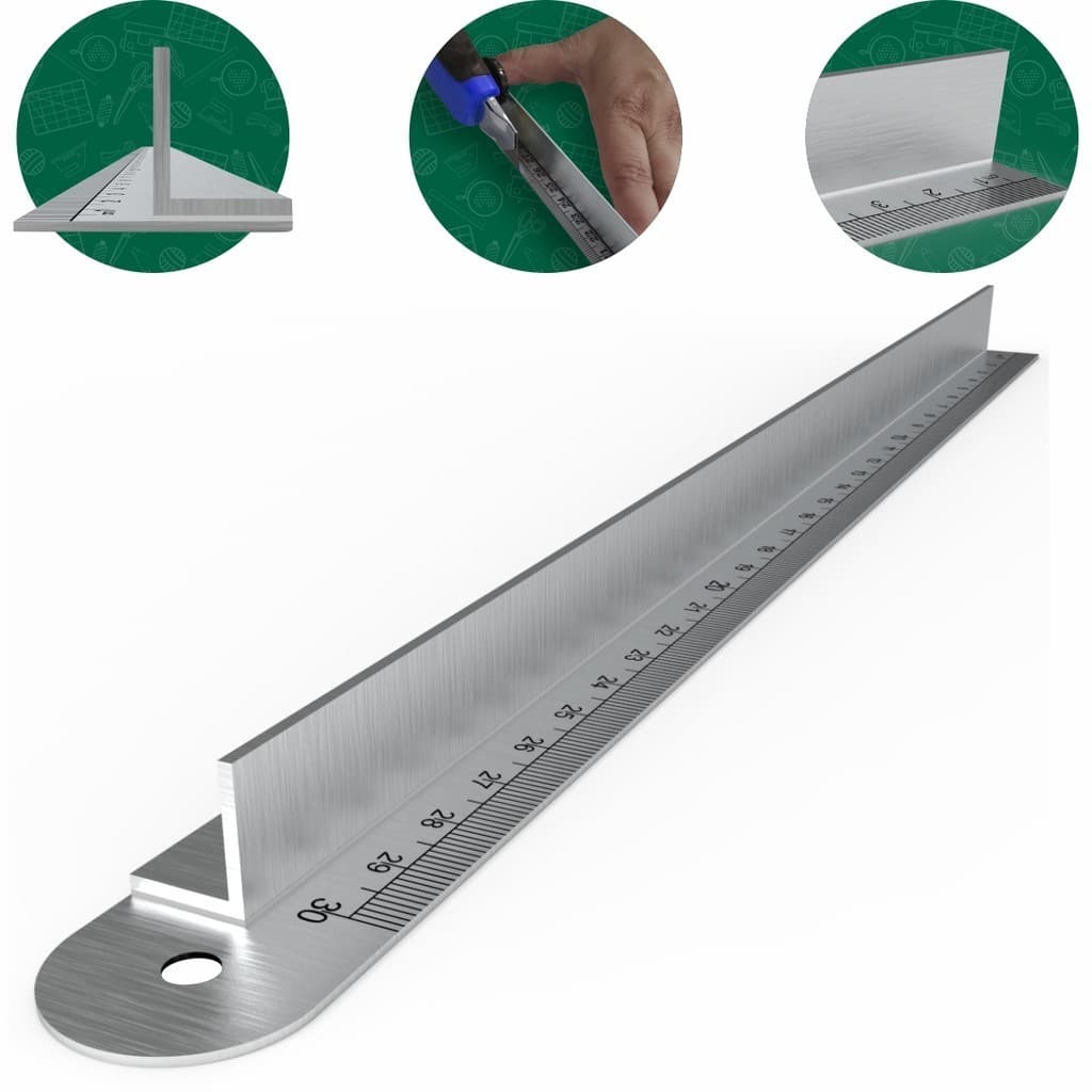 Régua de Metal Com Proteção Para Dedos 30cm Aço Inoxidável
