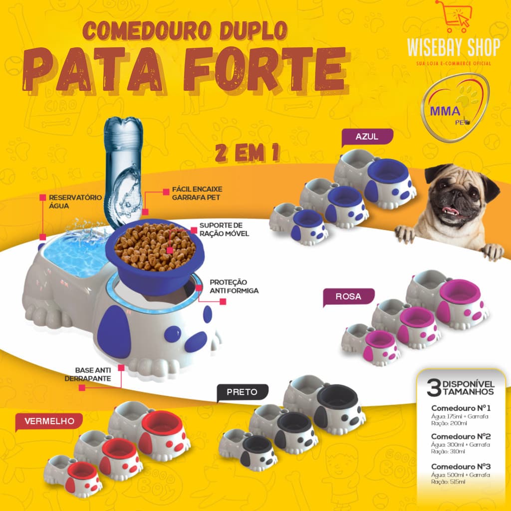 Comedouro Duplo Pata Forte Antiformigas e Antiderrapante para Cães e Gatos