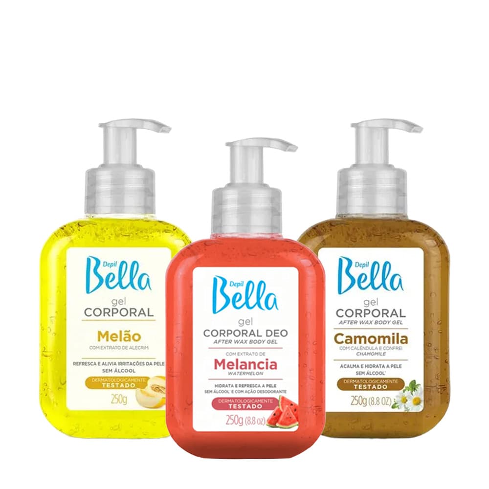 Kit 3 Gel de Pós Depilação Camomila + Melancia + Melão Depil Bella