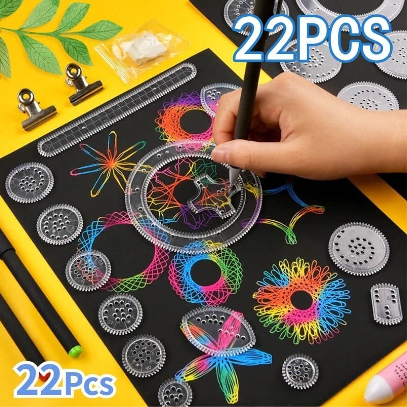 Saco De 22pcs Mágico Pés De Flores Versáteis Puzzle De Desenho Para Crianças Pintura Régua De Modelos Estudantes Atacado