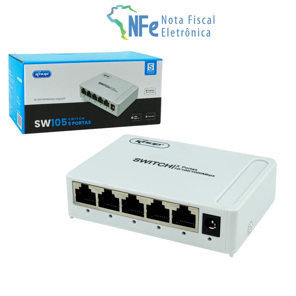 Switch 5 Portas Rj45 Gigabit Rede 10/100/1000 Mbps Ethernet Hub Bivolt 110 220V MDI MDI-X VLAN