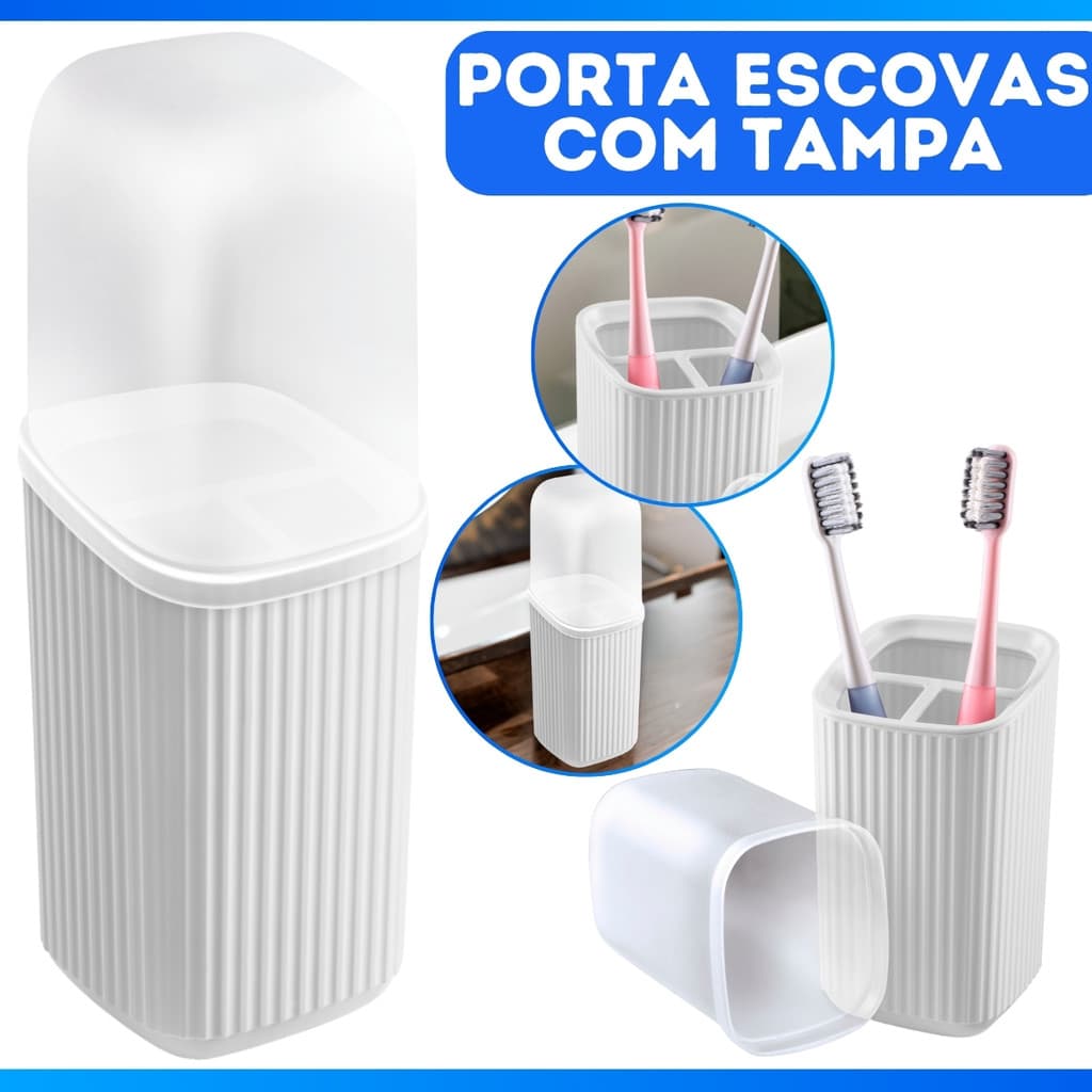 Porta Escova Dental De Pia Plástico Quadrado Com Tampa Moderno Luxo Banheiro Glamour
