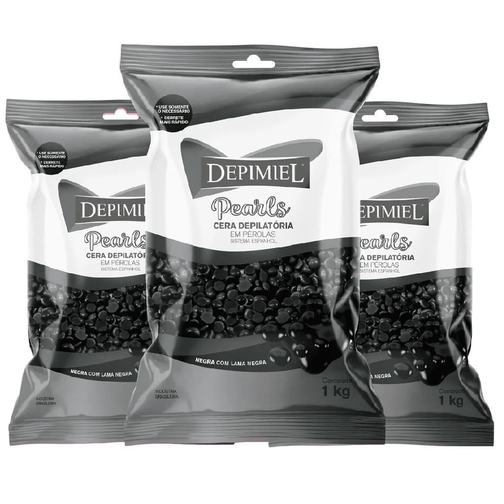 Kit 3 Unidades Cera Negra De 01 Kg - Depimiel Em Pérolas