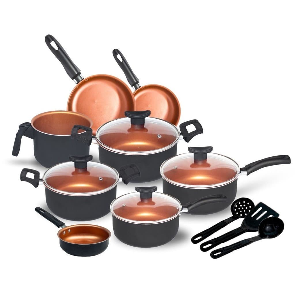 Conjunto Jogo de Panelas Teflon 11 peças  Antiaderente Tampa de Vidro