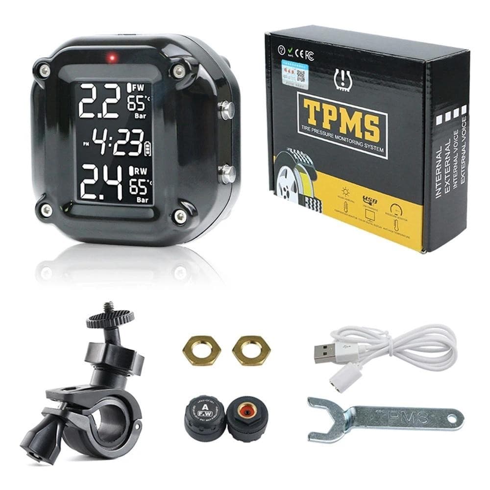 Sistema De Monitoramento De Pressão De Pneus TPMS De Motocicleta Com 2 Sensores Externos Display LCD Alarme De Temperatura À Prova D'água Carregamento USB