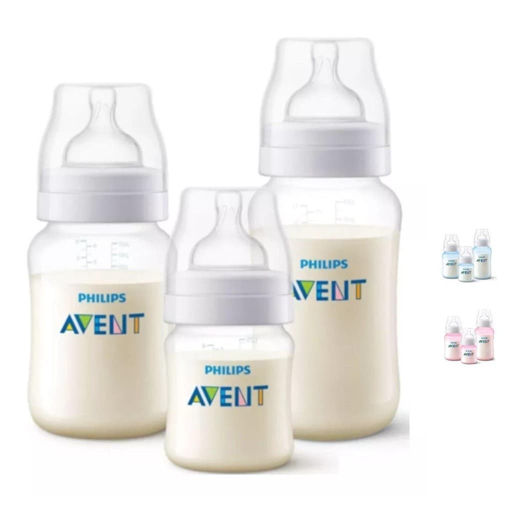 Kit 3 Mamadeiras Philips Avent Anti cólica 125ml, 260ml e 330ml