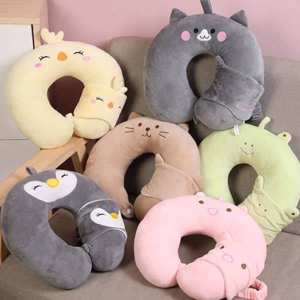 Almofada Travesseiro Descanso de Pescoço Viagem+Máscara de Dormir Tapa Olho Adulto Infantil Presente