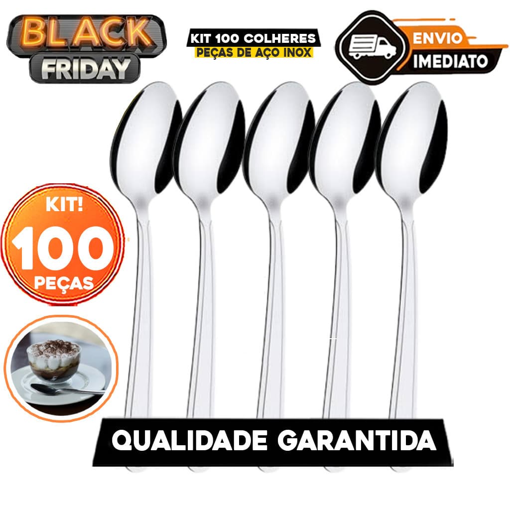 Kit 100 Colher Talher Aço Inox Moderno Alta Qualidade Restaurante Bar Lanchonete E Cozinha