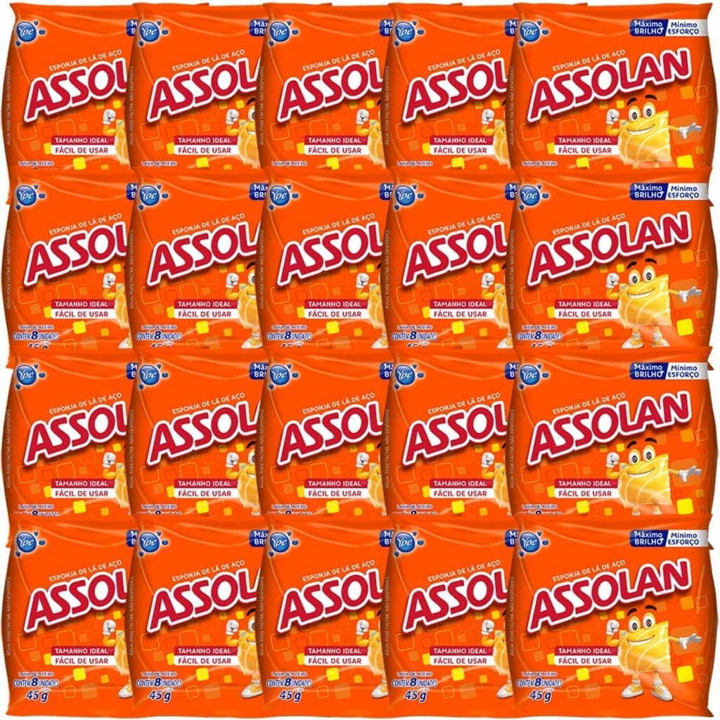 Esponja Lã Aço Assolan Cozinha Fardo 20 Pacotes com 8 Buchas