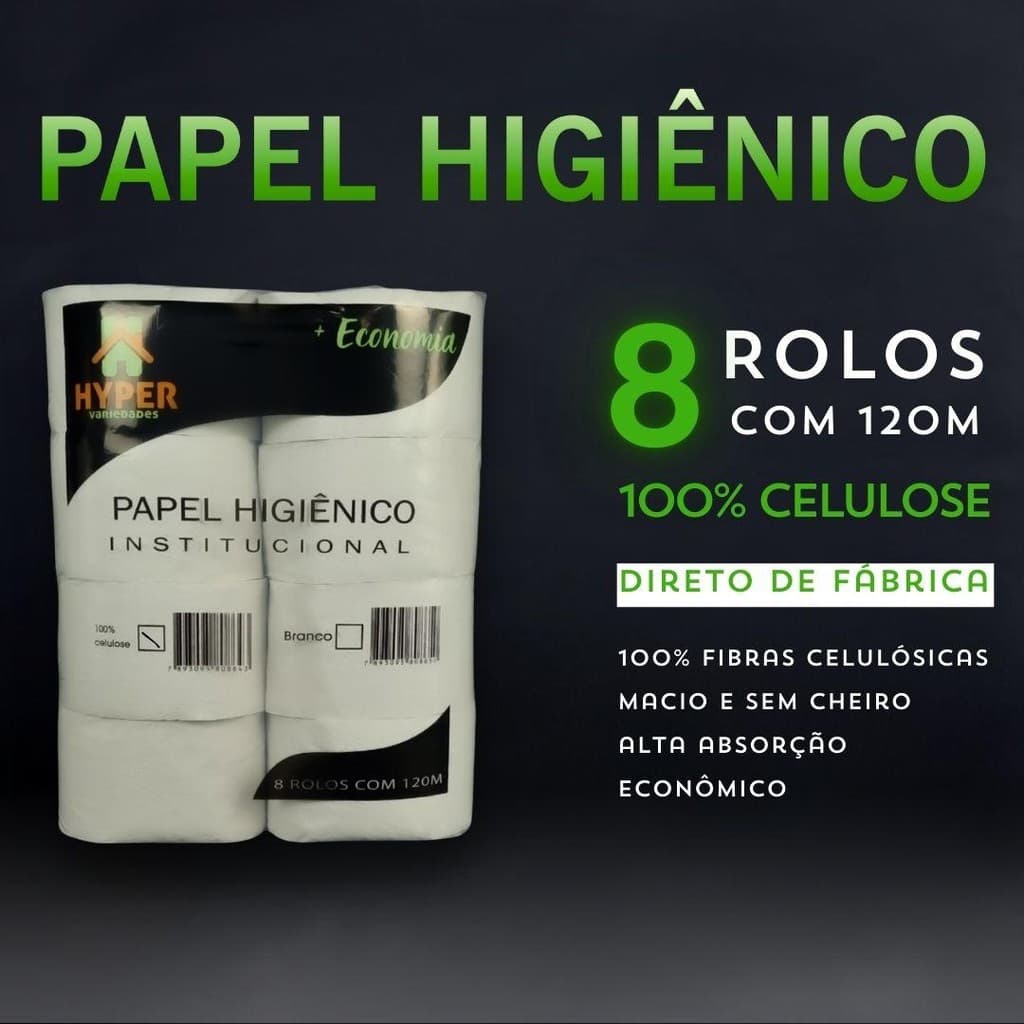 Papel Higiênico Rolão Institucional Big Grande 100% Celulose Virgem C/8 Rolos