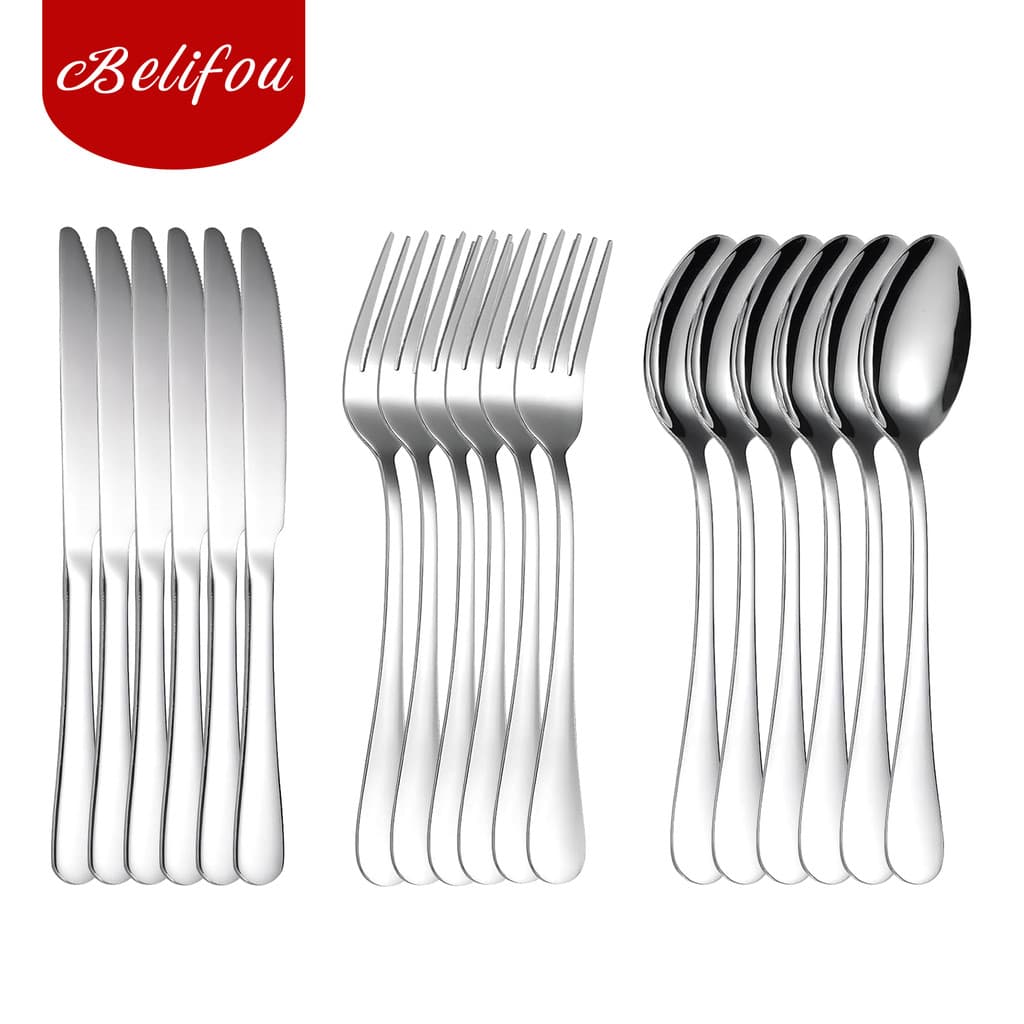 Belifou Kit Faqueiro Jogo de Talheres 18 Peças Talheres Prata de Aço Inoxidável Garfo Colher Faca